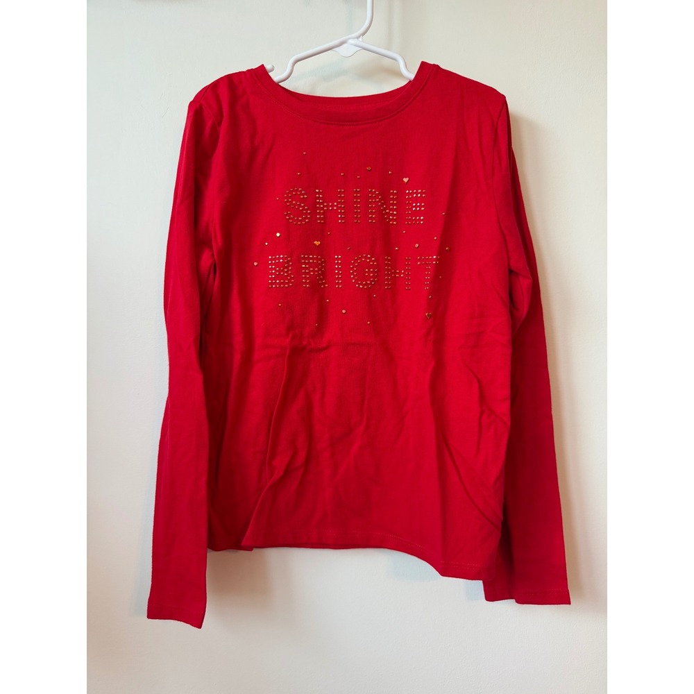 Wonder Nation Girls Red Shine Bright Studded Long Sleeve Graphic Tee Shirt M 7-8